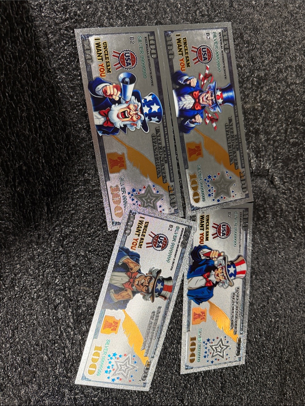 Novelty Uncle Sam Silver Play Money - Patriotic Silver and Red Design